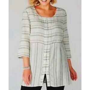 Pure Jill by J. Jill Linen Blend Tunic Top Ivory Gray 3/4 Sleeve Womens Medium